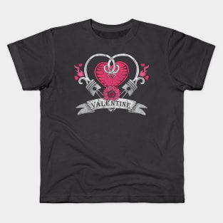 Valentine Biker Chick Crossed Pistons Kids T-Shirt